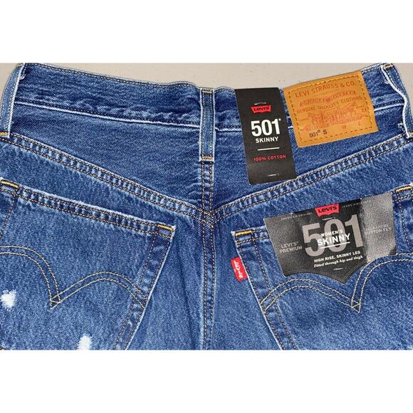 Levi's 501 Button Fly Skinny High Rise Jeans Women's Size 24 x 28 Distressed NEW - Picture 6 of 13